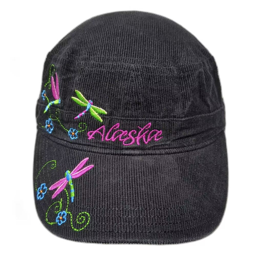 ACE USA Army Cap Hat Black Corduroy Alaska Dragonfly Embroidered Strapback OS